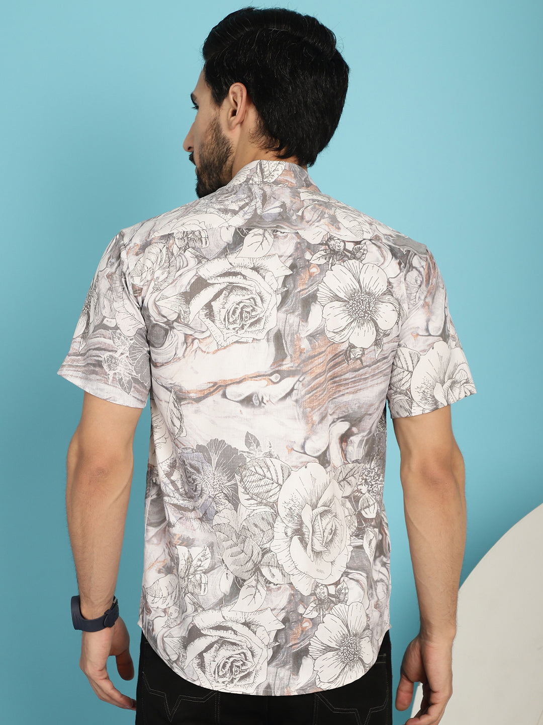 Indian Needle Men's Floral Printed Casual Shirt - Cream | Swadesiicart