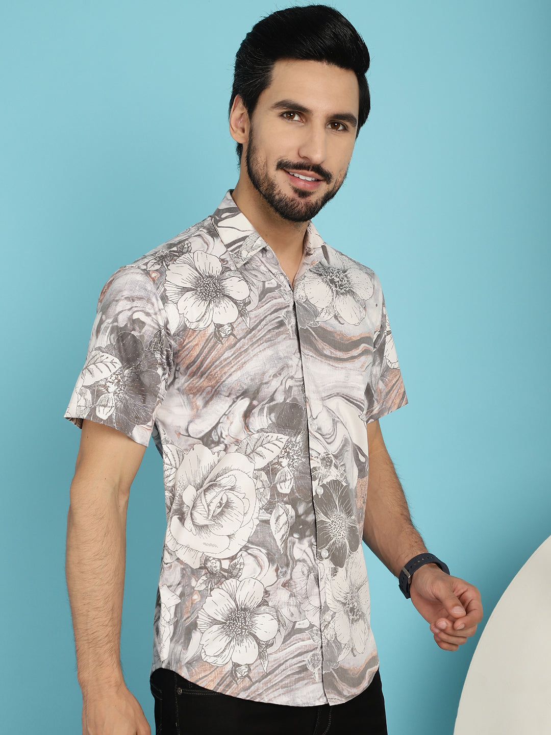 Indian Needle Men's Floral Printed Casual Shirt - Cream | Swadesiicart