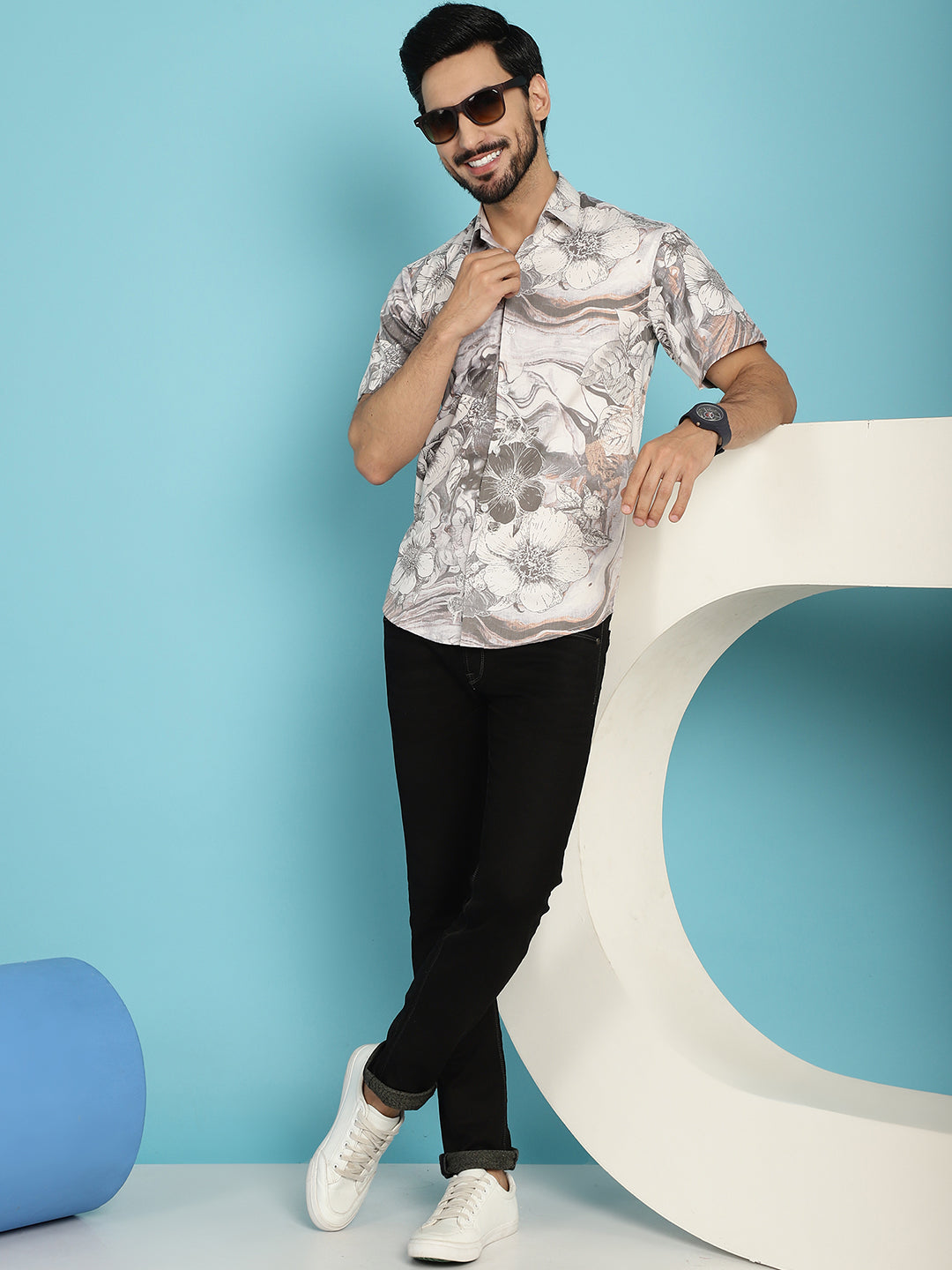 Indian Needle Men's Floral Printed Casual Shirt - Cream | Swadesiicart