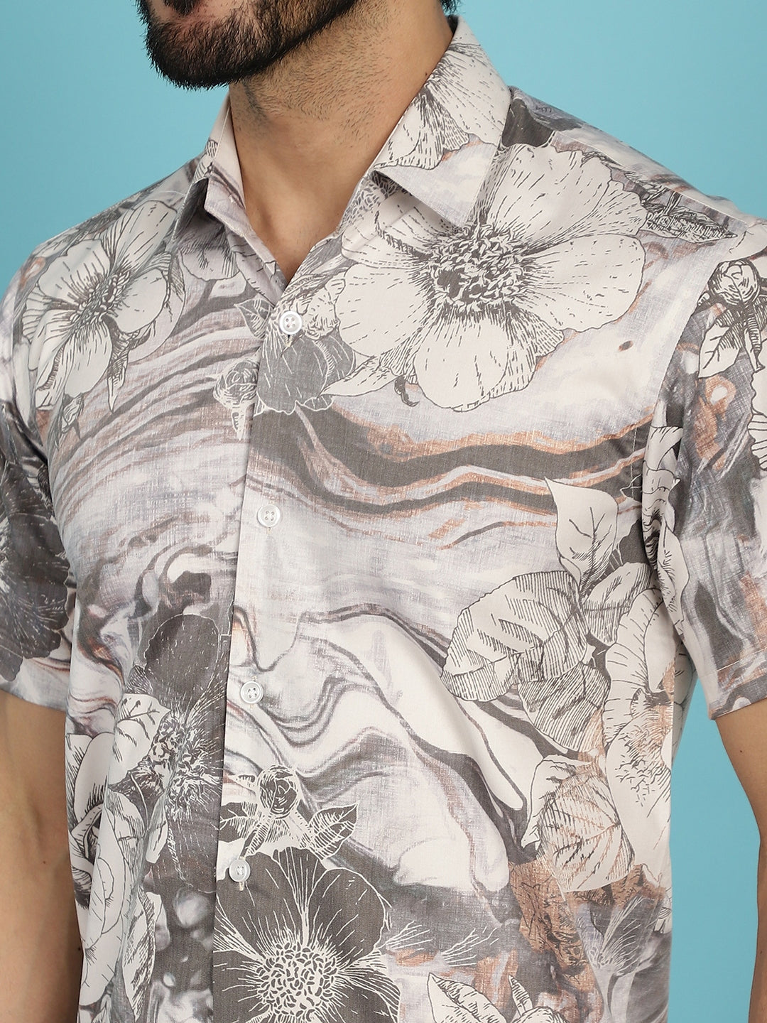 Indian Needle Men's Floral Printed Casual Shirt - Cream | Swadesiicart