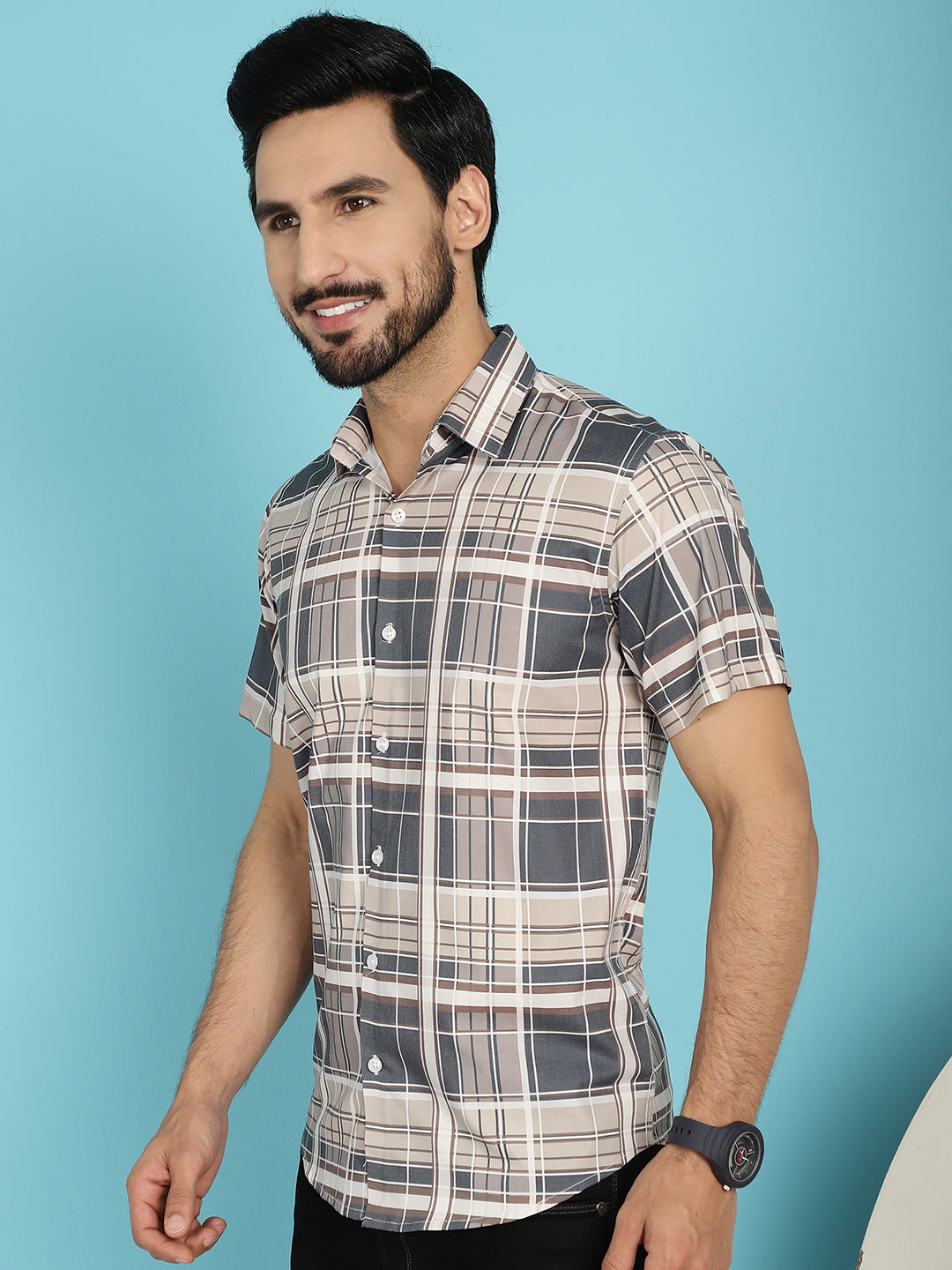Indian Needle Men's Checked Casual Shirt - Grey | Swadesiicart