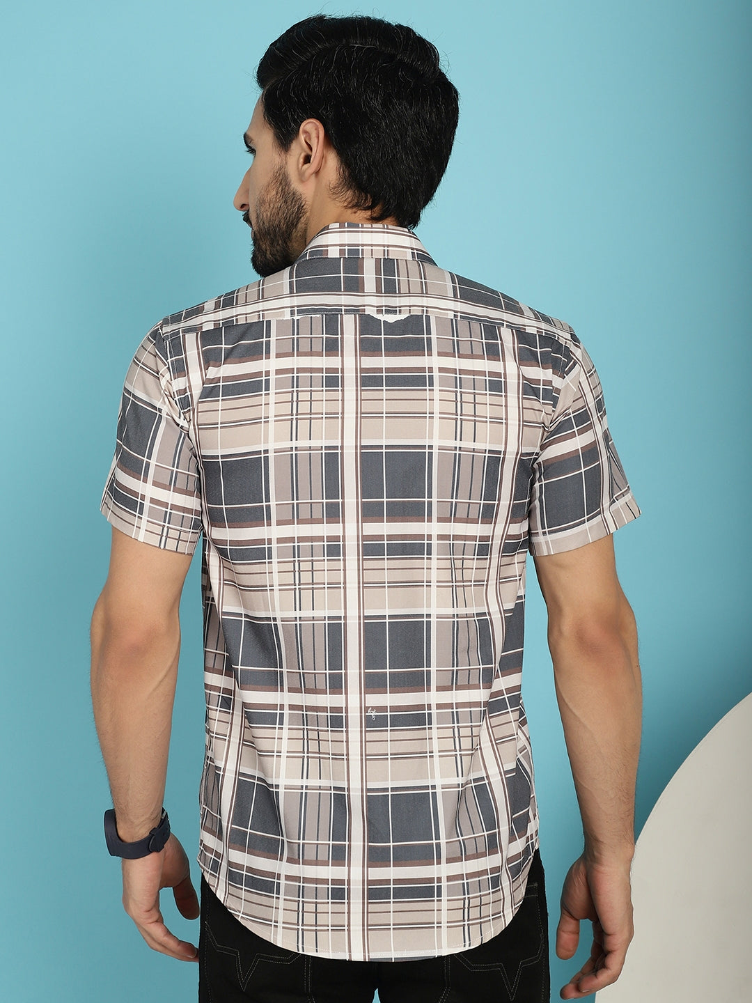 Indian Needle Men's Checked Casual Shirt - Grey | Swadesiicart