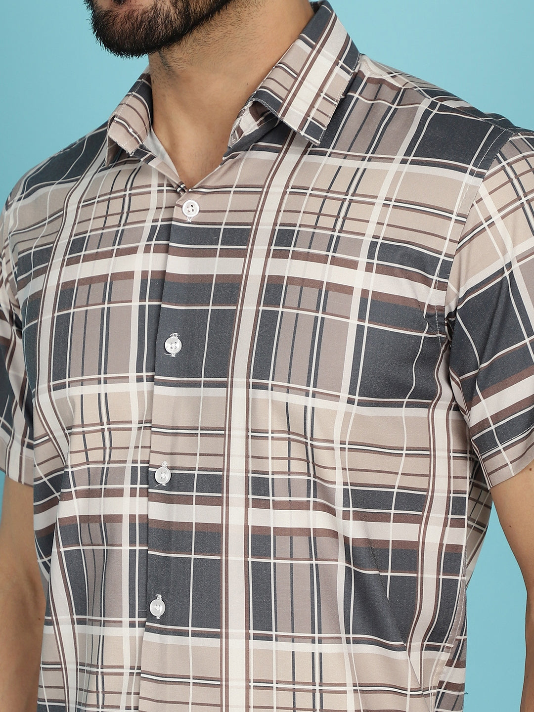 Indian Needle Men's Checked Casual Shirt - Grey | Swadesiicart