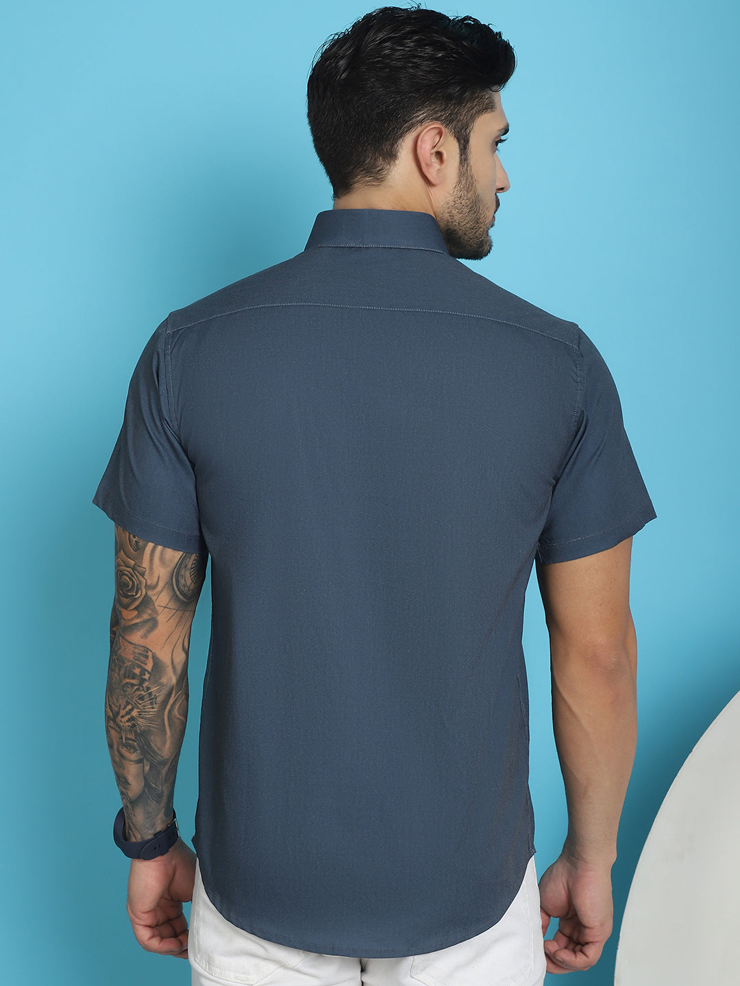 Indian Needle Men's Printed Half Sleeve Lycra Shirt - Charcoal | Swadesiicart