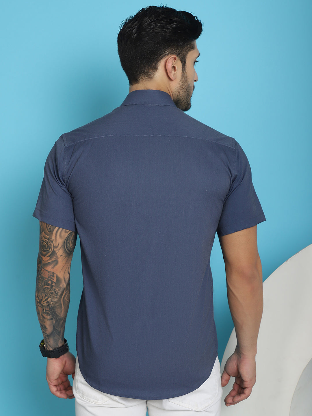 Indian Needle Men's Printed Half Sleeve Lycra Shirt - Cream | Swadesiicart
