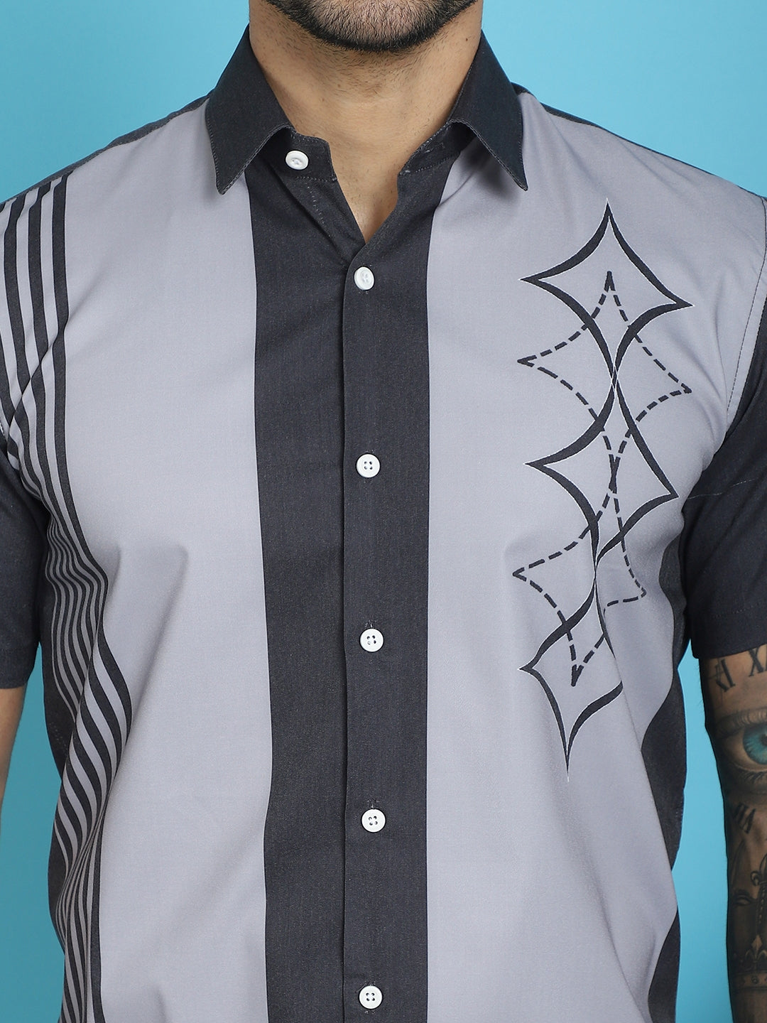 Indian Needle Men's Printed Half Sleeve Lycra Shirt - Grey | Swadesiicart