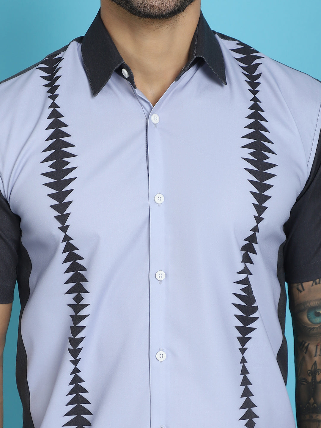 Indian Needle Men's Printed Half Sleeve Lycra Shirt - Sky Blue | Swadesiicart