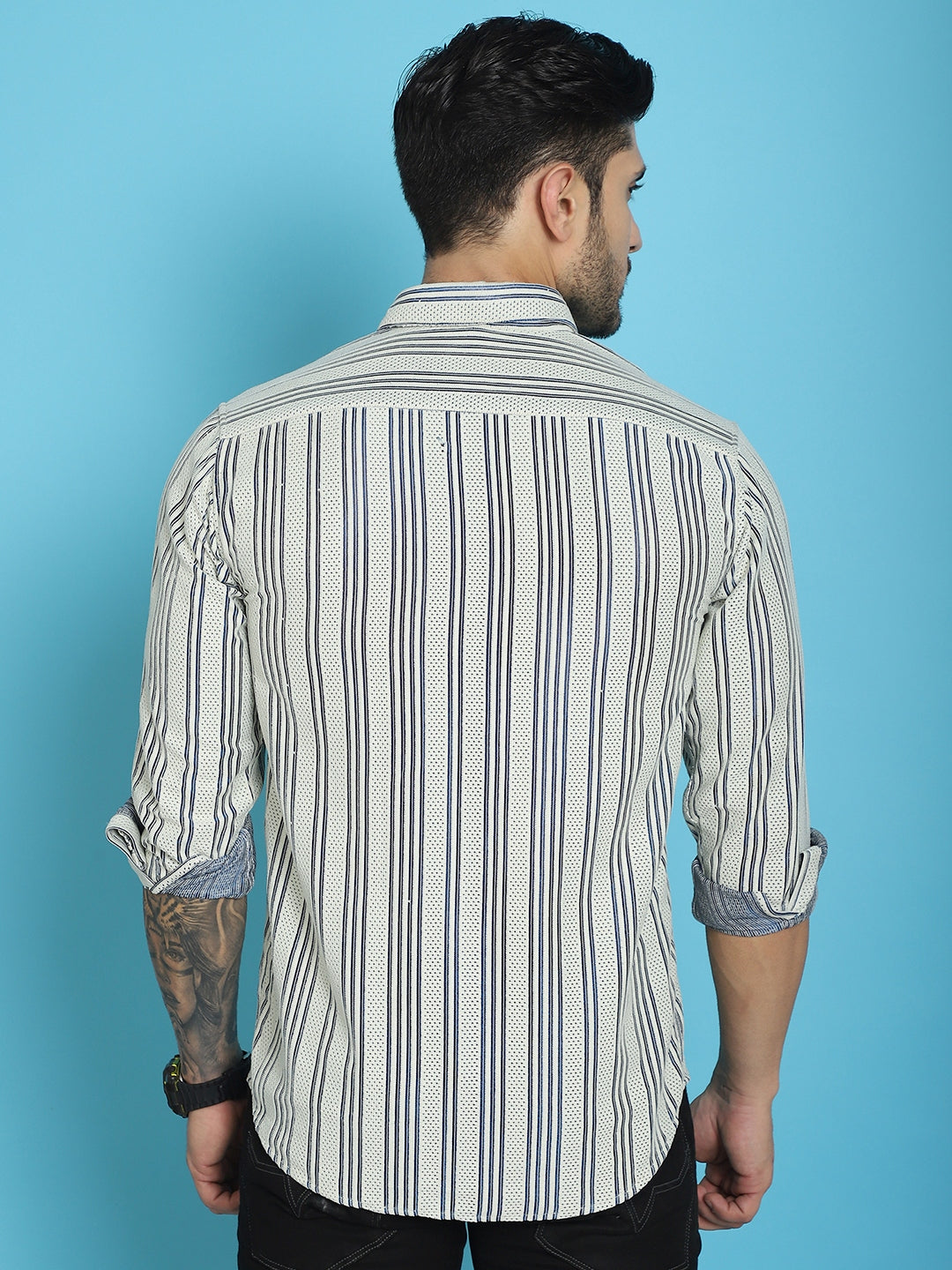 Indian Needle Men's Woven Design Cotton Shirt - Blue | Swadesiicart