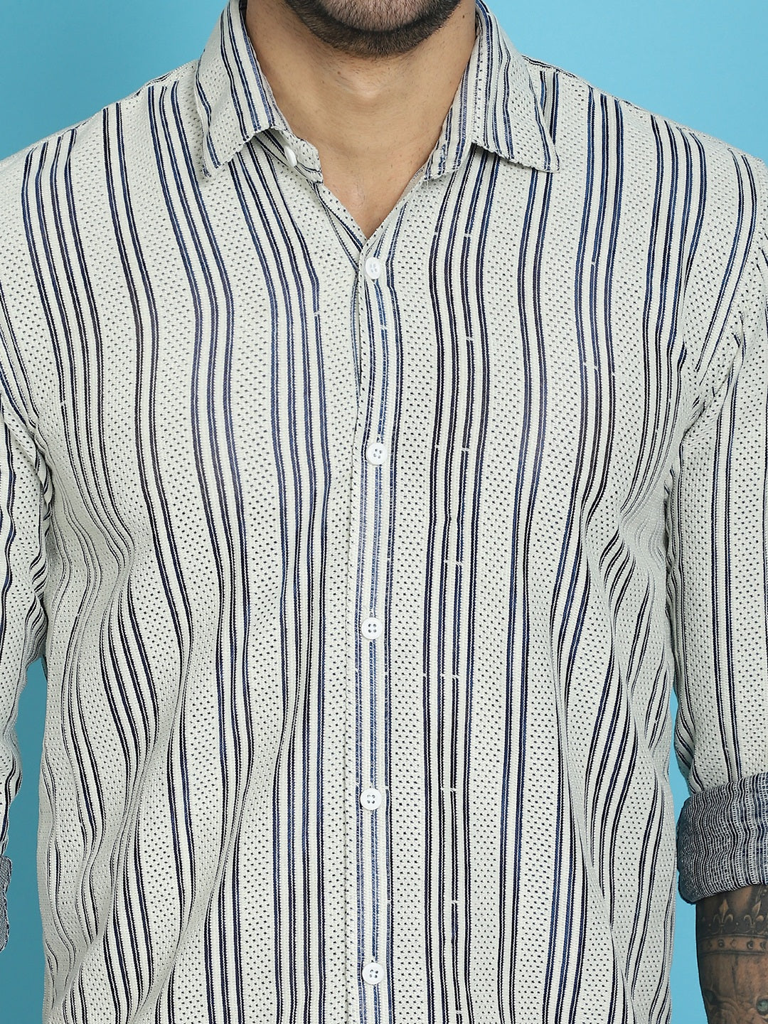 Indian Needle Men's Woven Design Cotton Shirt - Blue | Swadesiicart