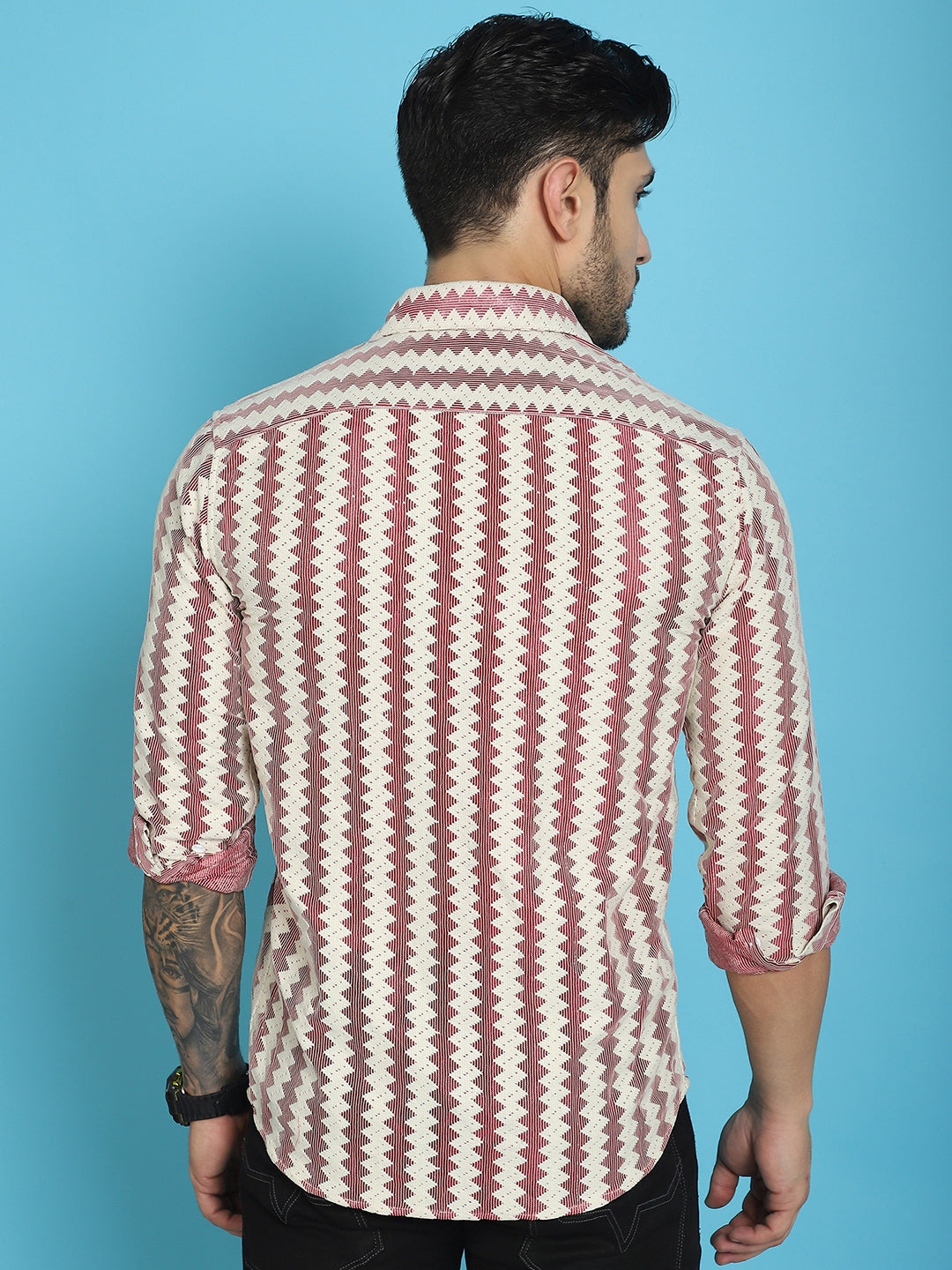 Indian Needle Men's Woven Design Cotton Shirt - Maroon | Swadesiicart