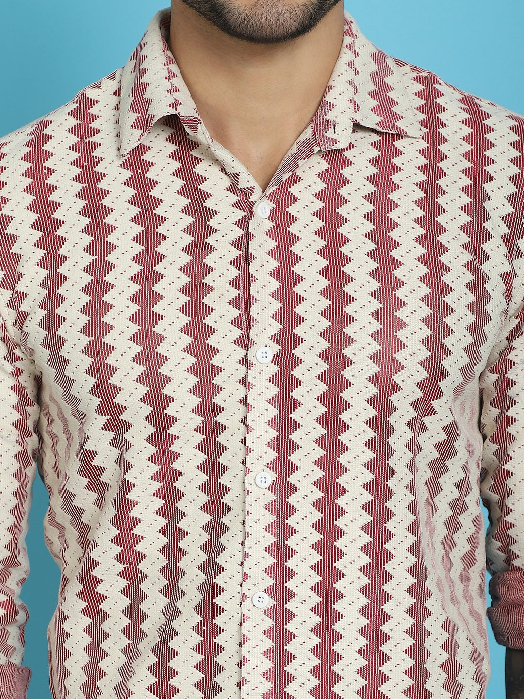 Indian Needle Men's Woven Design Cotton Shirt - Maroon | Swadesiicart