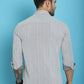 Indian Needle Men's Woven Design Cotton Shirt - White | Swadesiicart