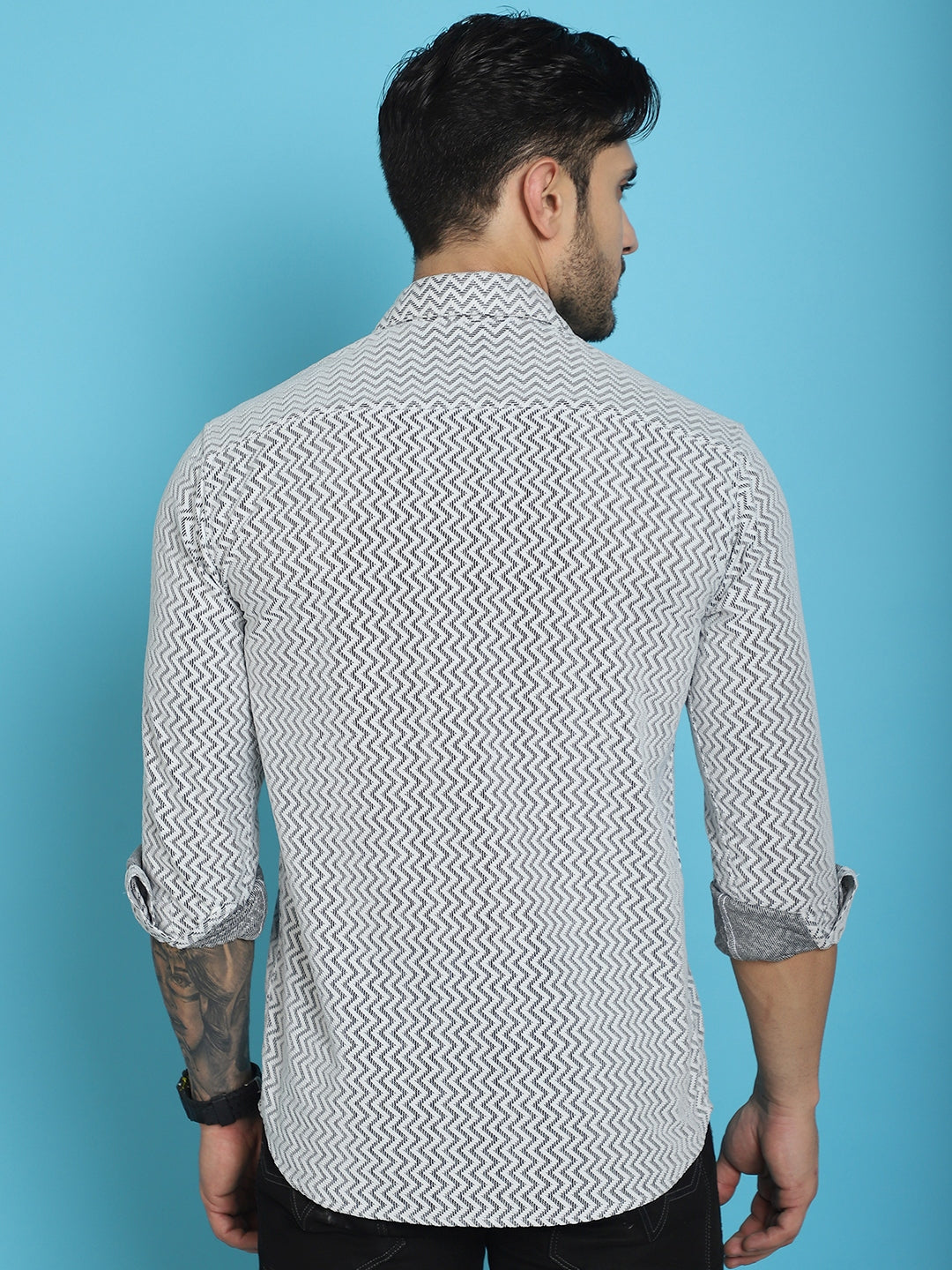 Indian Needle Men's Woven Design Cotton Shirt - White | Swadesiicart