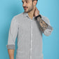 Indian Needle Men's Woven Design Cotton Shirt - White | Swadesiicart
