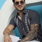 Indian Needle Men's Printed Half Sleeve Lycra Shirt - Charcoal | Swadesiicart