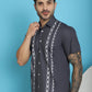 Indian Needle Men's Printed Half Sleeve Lycra Shirt - Charcoal | Swadesiicart