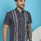 Indian Needle Men's Printed Half Sleeve Lycra Shirt - Charcoal | Swadesiicart