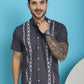 Indian Needle Men's Printed Half Sleeve Lycra Shirt - Charcoal | Swadesiicart