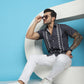 Indian Needle Men's Printed Half Sleeve Lycra Shirt - Charcoal | Swadesiicart