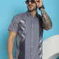 Indian Needle Men's Printed Half Sleeve Lycra Shirt - Grey | Swadesiicart