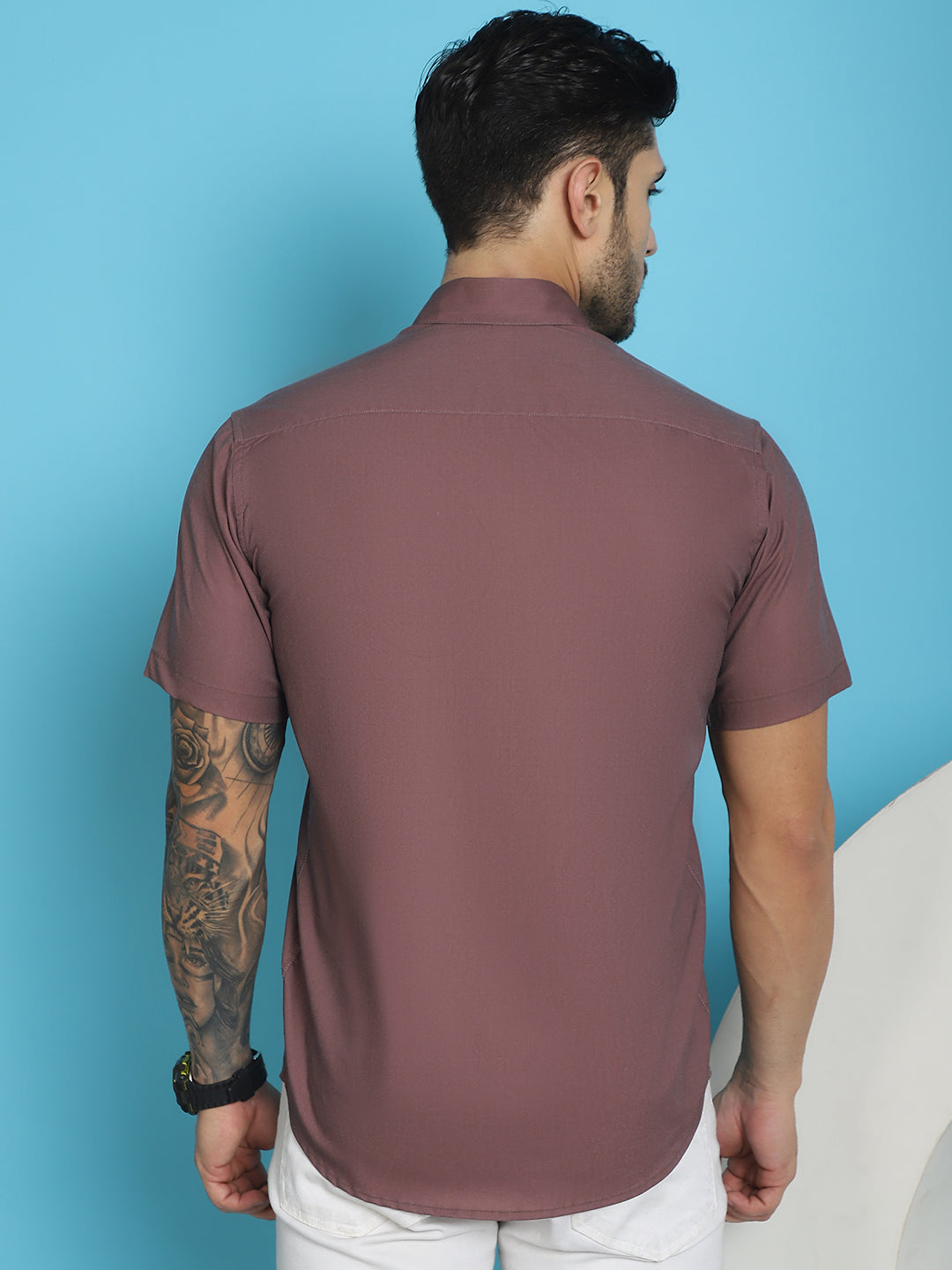 Indian Needle Men's Printed Half Sleeve Lycra Shirt - Magenta | Swadesiicart