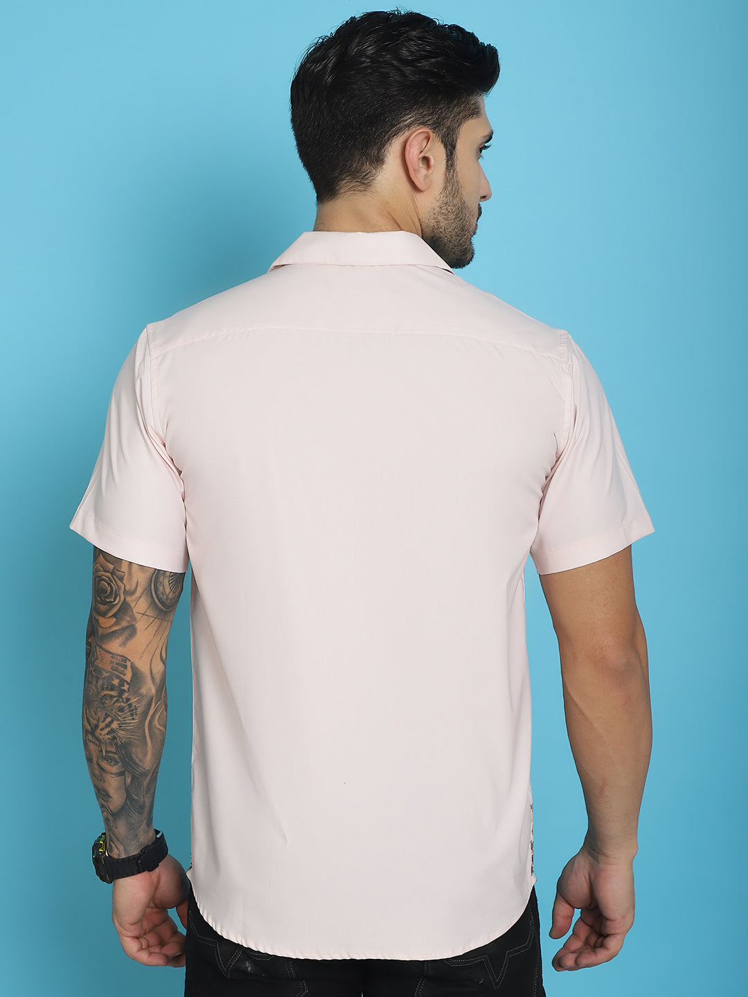 Indian Needle Men's Printed Half Sleeve Lycra Shirt - Pink | Swadesiicart