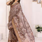 Joban Fashion Brown Floral Print pattern Banarasi Silk Sarees | Swadesiicart
