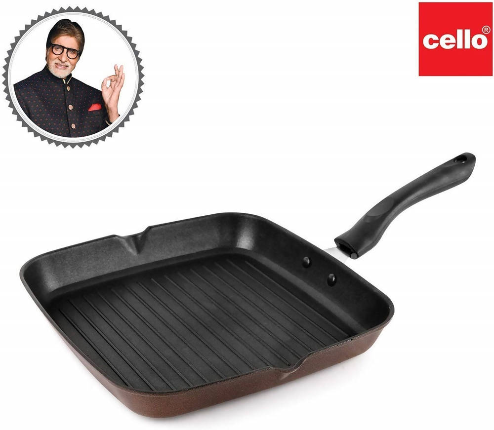 Cello Aluminium Non Stick Grill Pan Square Black - Swadesiicart