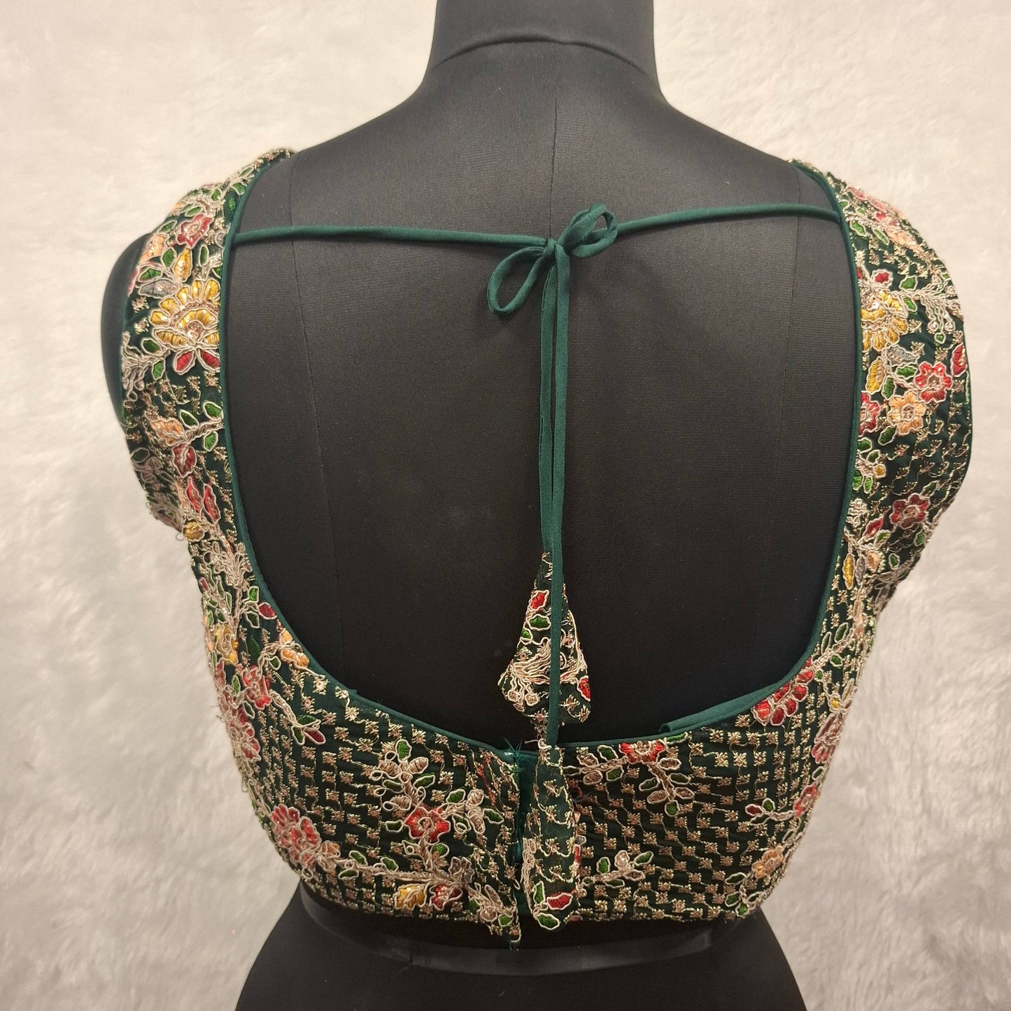 Kia Fashions Bottle Green Georgette Multi Color Emb & Sqn Readymade Blouse - Swadesiicart