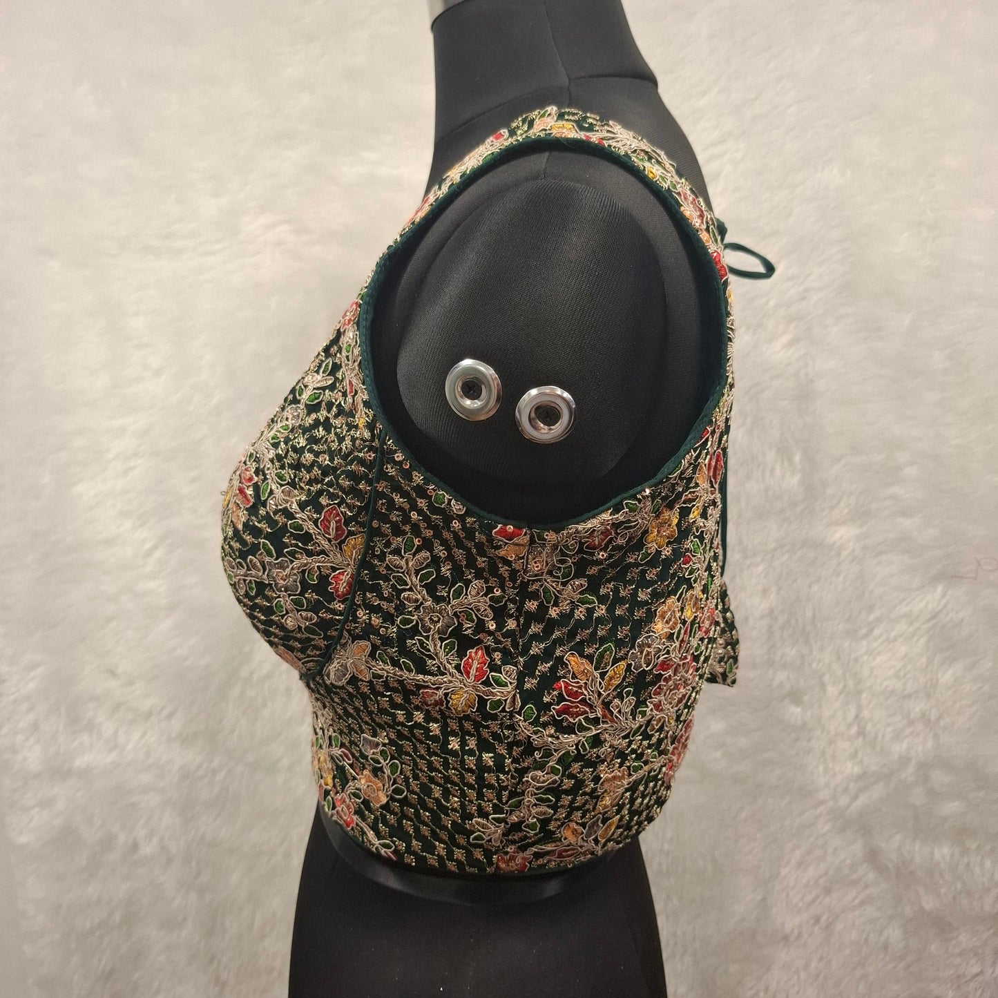 Kia Fashions Bottle Green Georgette Multi Color Emb & Sqn Readymade Blouse - Swadesiicart