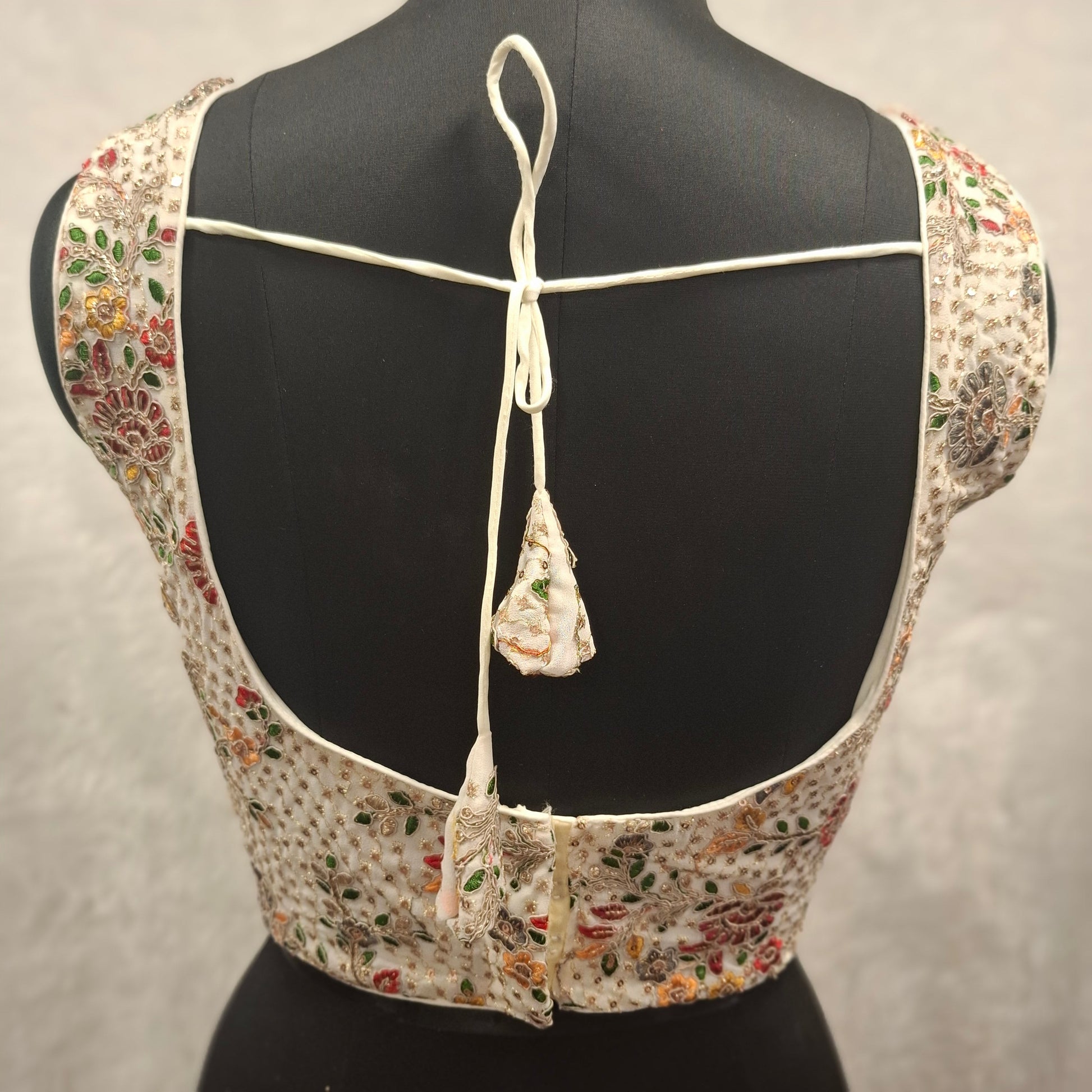 Kia Fashions White Georgette Multi Color Emb & Sqn Readymade Blouse - Swadesiicart