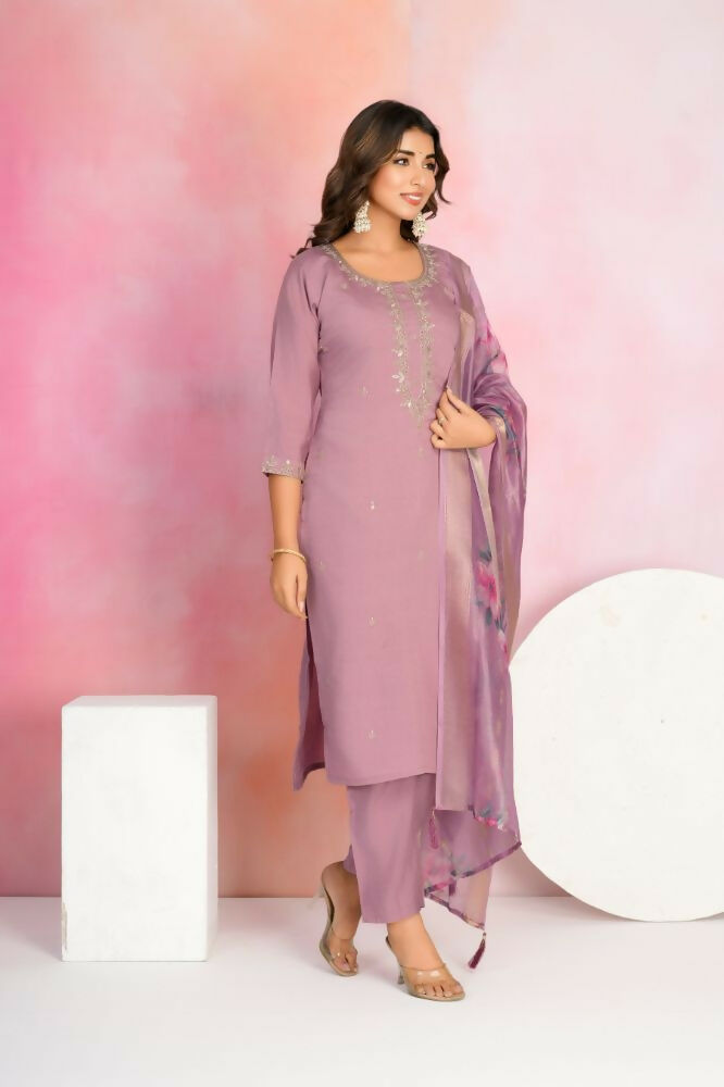 Ethnic Festive Wear Chanderi Onion Stitched Suit With Dupatta - Tanisha | Swadesiicart