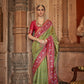 Olive Green Banarasi Weaving, Ultra Aqua Finish, Zari Work Banarasi Silk Saree - Rath Kunti - Swadesiicart
