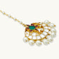 Nuyug 22K Gold-Plated Green Stone & Kundan Studded with Pearl Drop Maang Tikka Head Jewellery | Swadesiicart