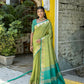 Vishnu Weaves Women's Pista Raw Silk Zari Woven Saree with Blouse - Swadesiicart