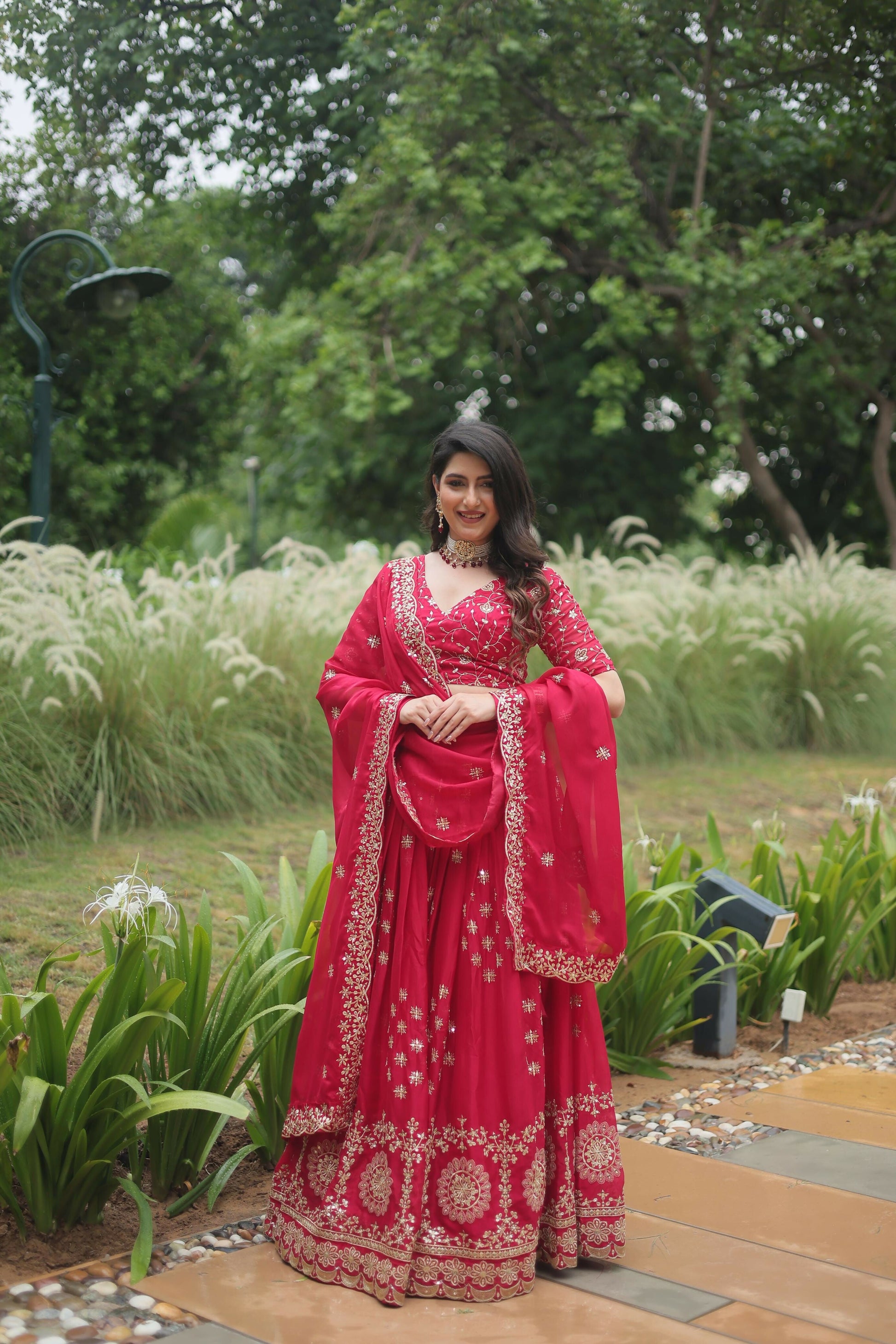 Lorenvalley Ranipink Rangoli Silk Heavy Sequins & Thread Embroidered work Lehenga Choli | Swadesiicart