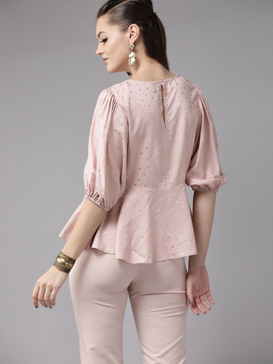Ahalyaa Women Pink Rayon Gold Foil Print Tunic | Swadesiicart
