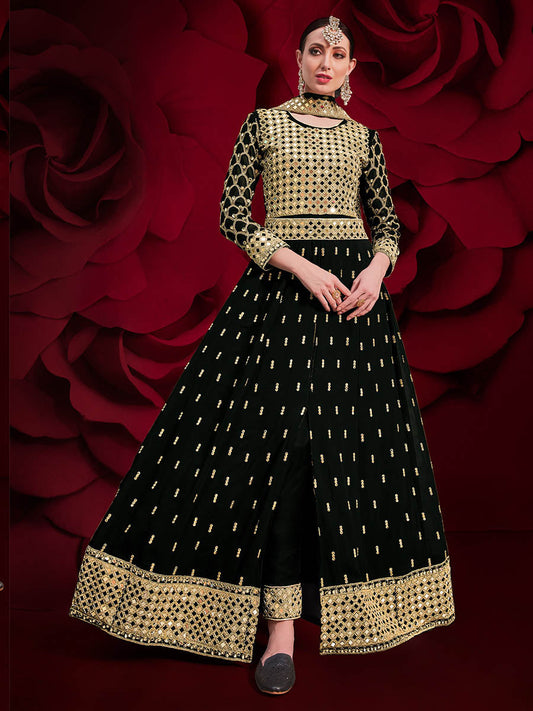 Myra Black Heavy Embroidered Pant Style Anarkali Suit | Swadesiicart