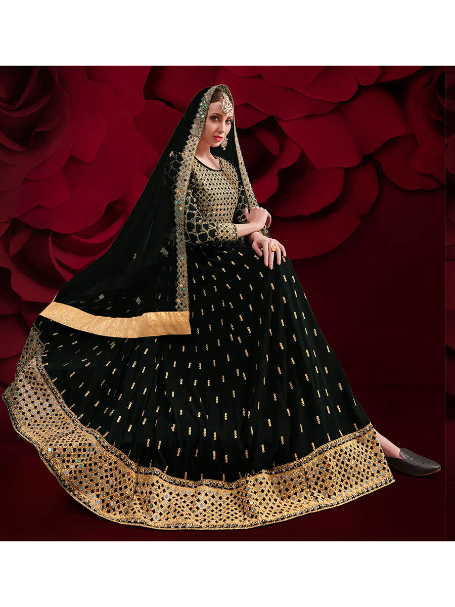 Myra Black Heavy Embroidered Pant Style Anarkali Suit | Swadesiicart