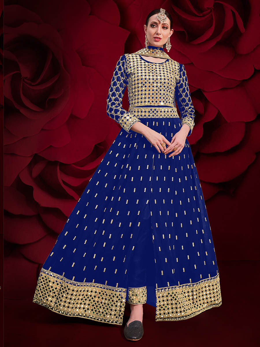 Myra Royal Blue Heavy Embroidered Pant Style Anarkali Suit | Swadesiicart