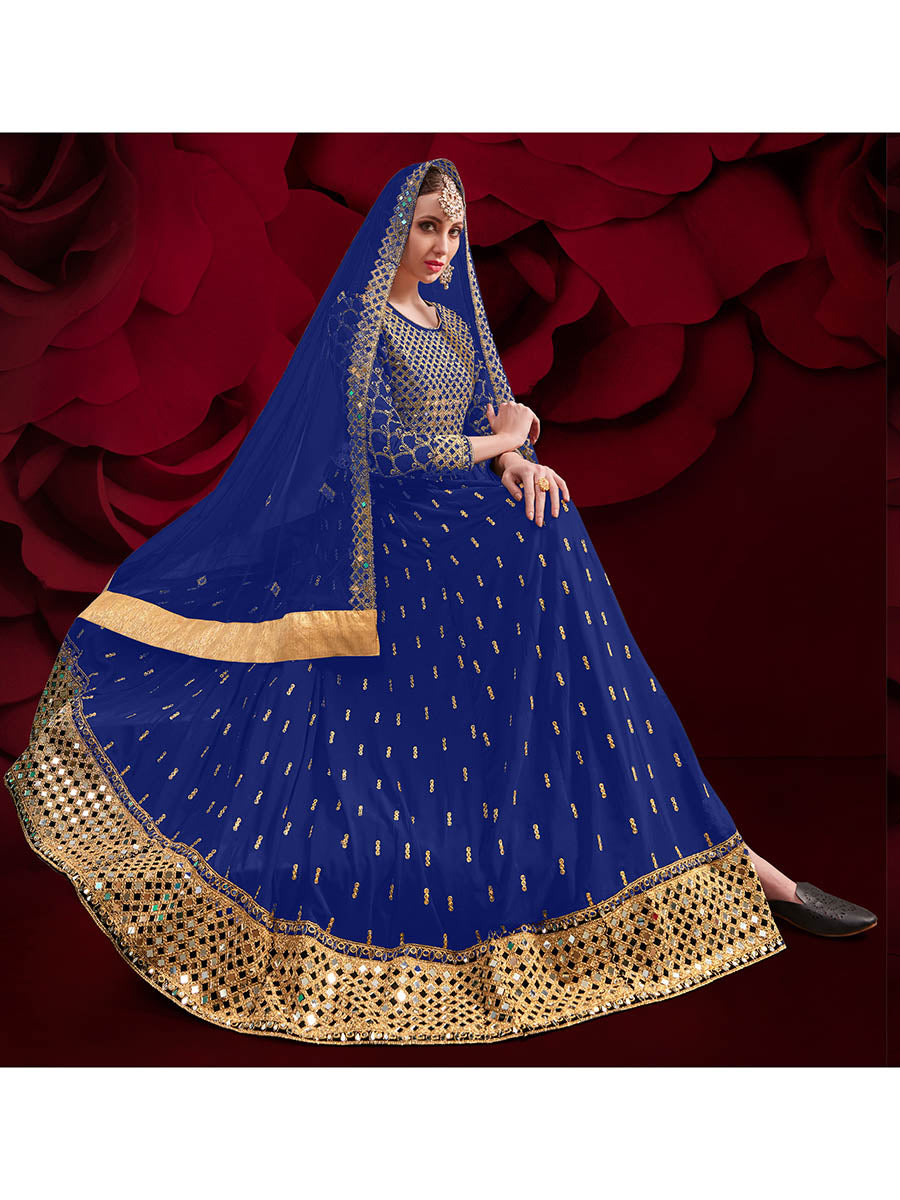 Myra Royal Blue Heavy Embroidered Pant Style Anarkali Suit | Swadesiicart