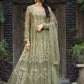 Myra Dusty Beige Butterfly Net Heavy Embroidered Designer Anarkali Suit | Swadesiicart