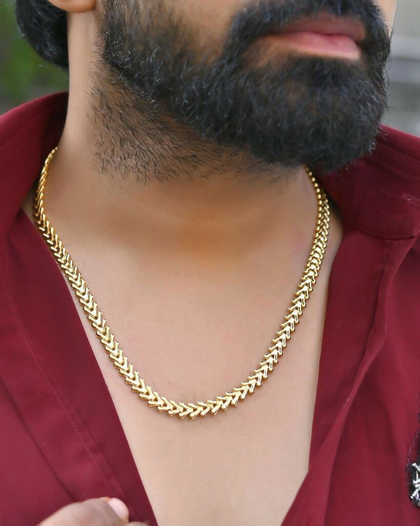 VOJ Gold-Polished Designer V Shaped Chain For Men | Swadesiicart