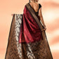 Joban Fashion Maroon & Black Plain With Weaving Border Banarasi Silk Sarees | Swadesiicart