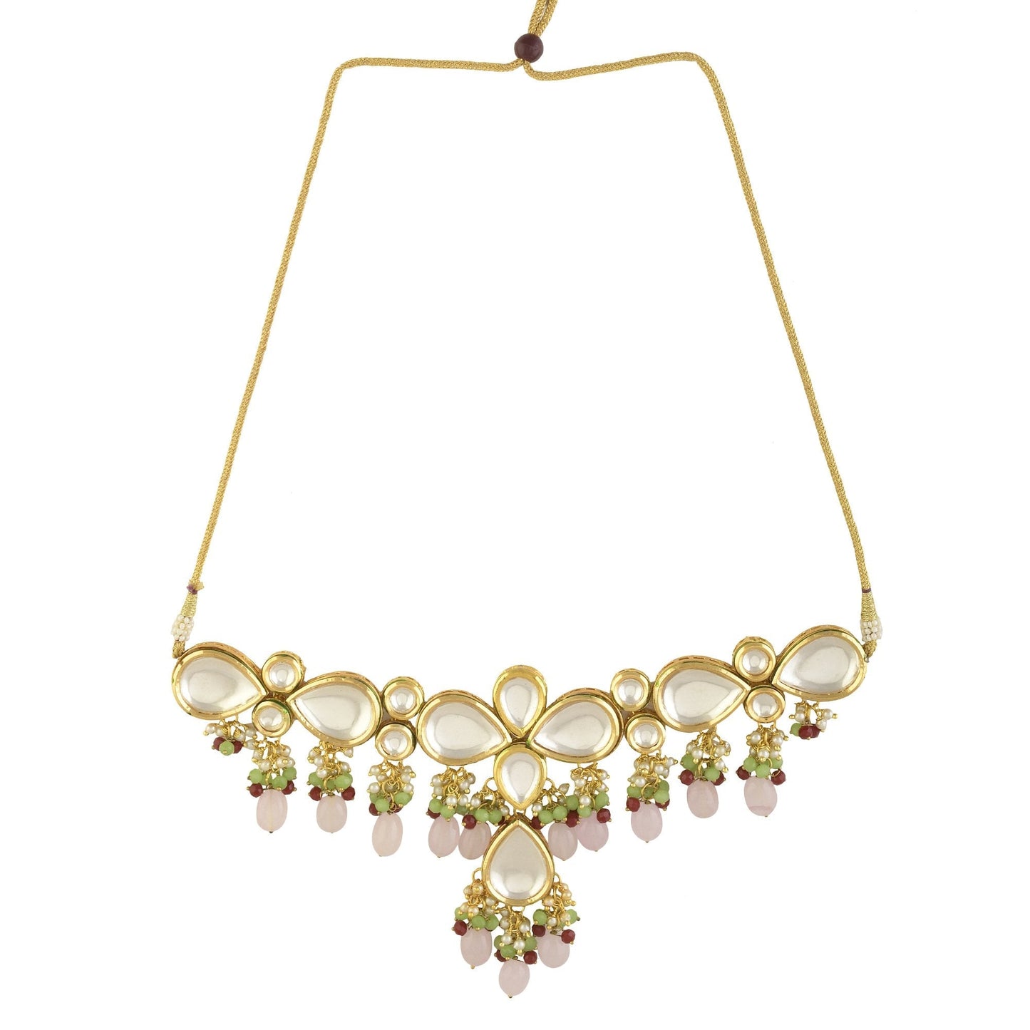 Peryl Women's Handcrafted Kundan Pastel Beaded Necklace With Earrings - Swadesiicart