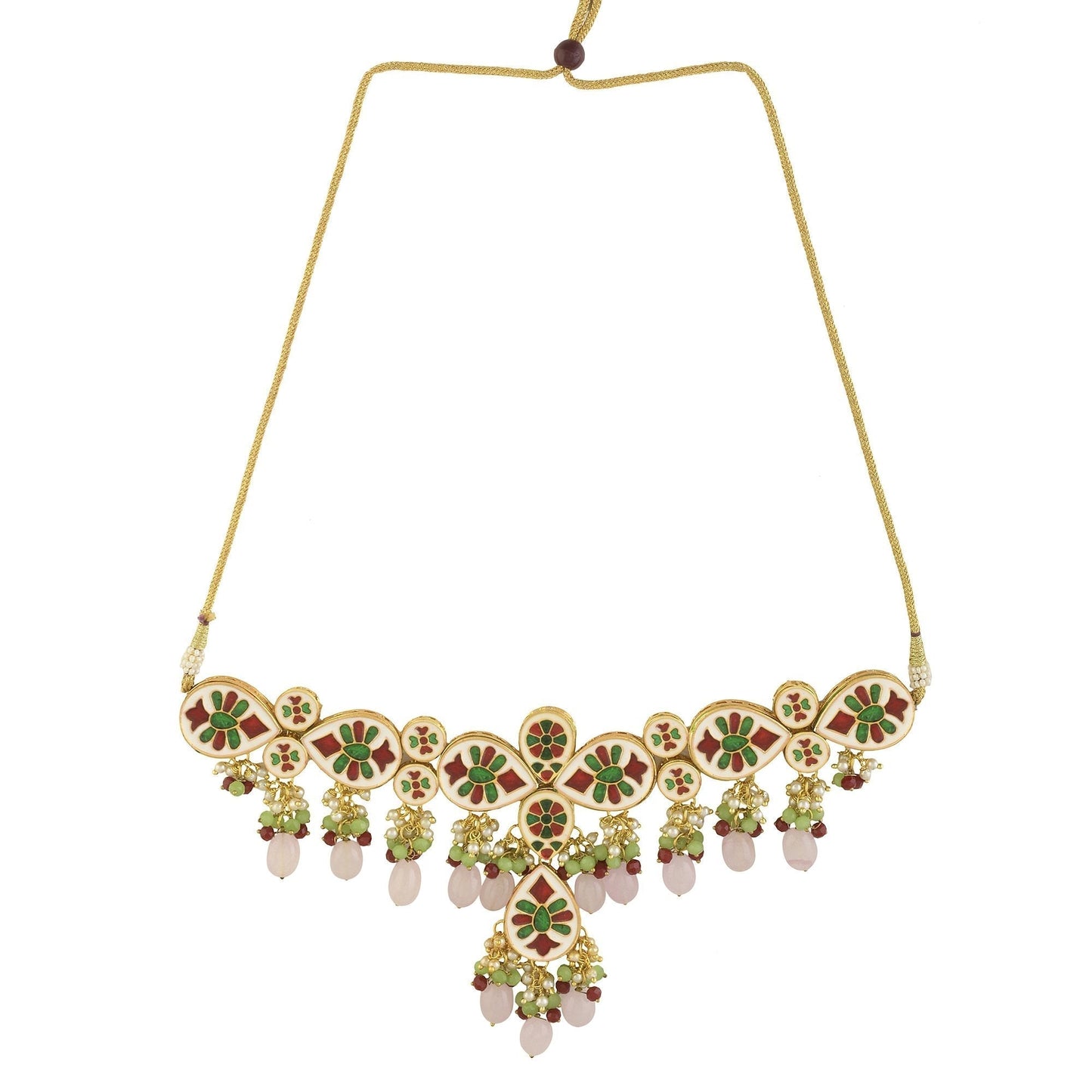 Peryl Women's Handcrafted Kundan Pastel Beaded Necklace With Earrings - Swadesiicart