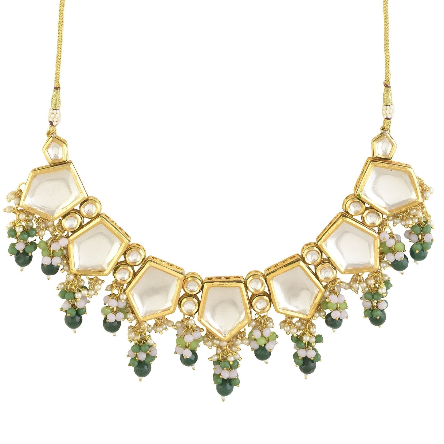 Peryl Women's Green Gold Toned Handcrafted Kundan Necklace Set - Swadesiicart