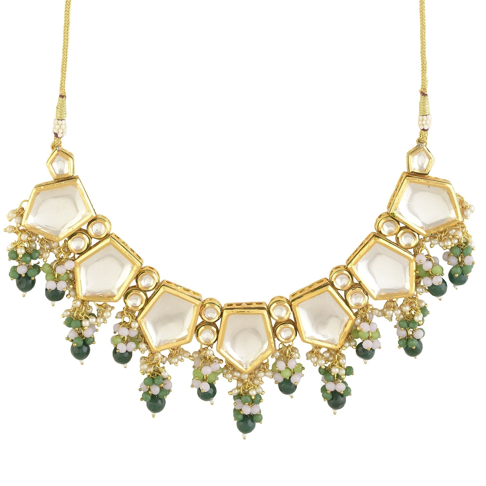 Peryl Women's Green Gold Toned Handcrafted Kundan Necklace Set - Swadesiicart