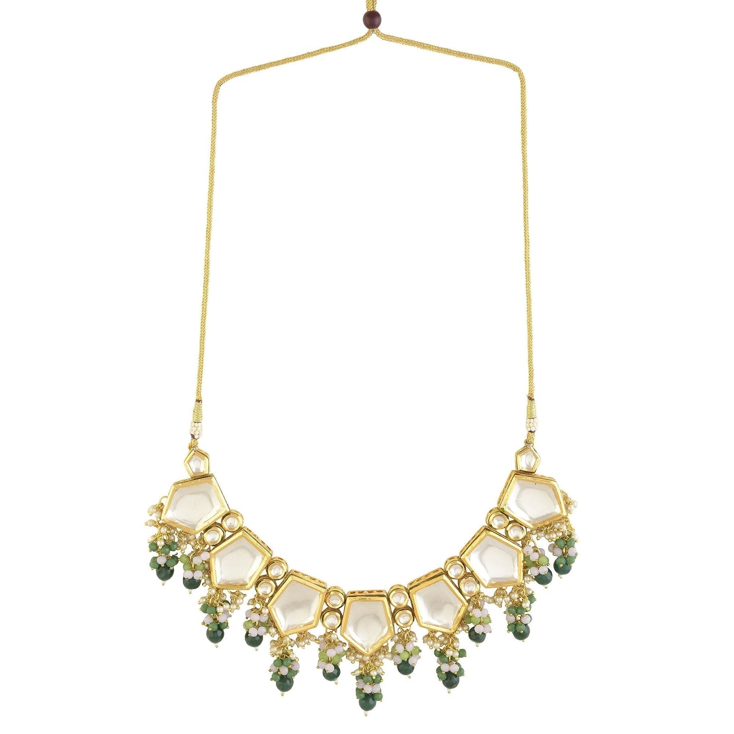 Peryl Women's Green Gold Toned Handcrafted Kundan Necklace Set - Swadesiicart