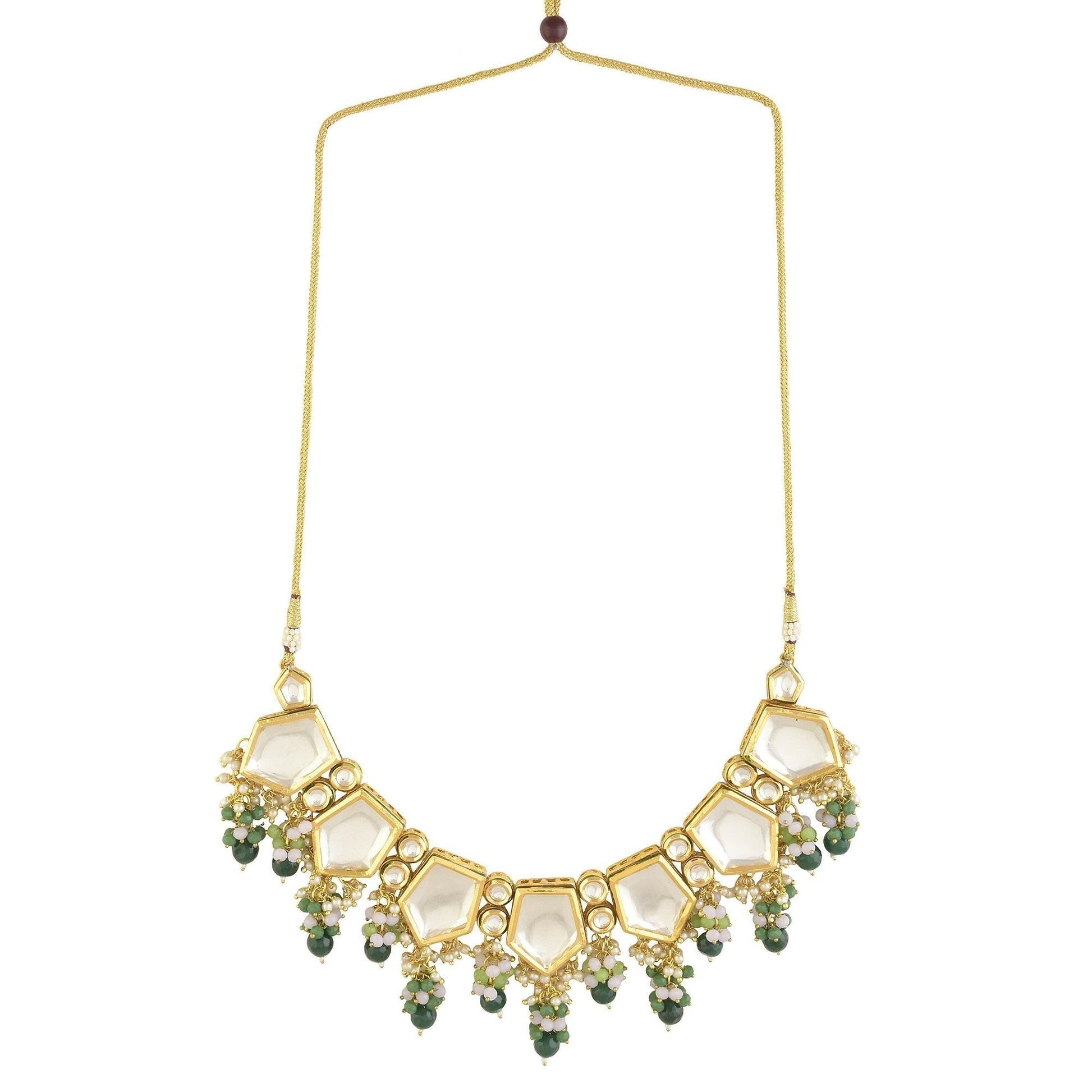 Peryl Women's Green Gold Toned Handcrafted Kundan Necklace Set - Swadesiicart